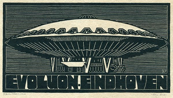 Evoluon Eindhoven | houtsnede | 29,5 x 16 cm | 2016 | ■■